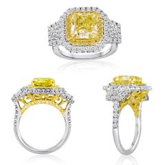 5.25 Ct Fancy Yellow Three Stone Diamond Ring (YDRAD 3.27ct, TRAP 0.47ct, DRD 0.72ct, RD 0.79ct)