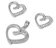 Sterling Silver Pendant/Earring Set - Heart Lined with Clear CZ - Pendant:17mm, Earrings:13mm
