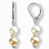 Silver Leverback Cream & Peach Cultured Pearl Earrings