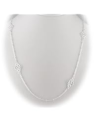 Sterling Silver Floral Link 30 Inch Long Necklace Italy