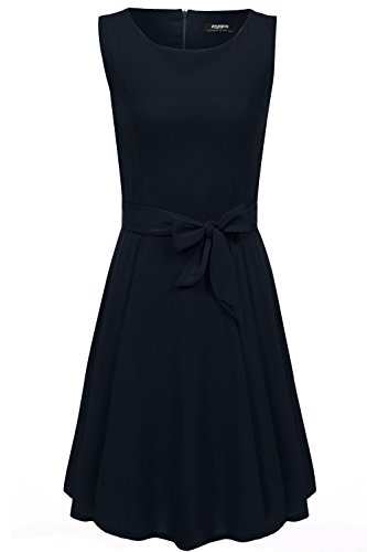 (ジアグー)Zeagoo レディース ワンピース ドレス Aライン ノースリーブ リボンベルト付 シフォン 結婚式 パーティードレス 大きいサイズ対応 秋物