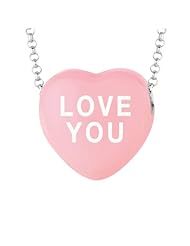 Sweetheart Jewelry Sterling Silver 17mm Pink Enamel Sweethearts Love You Heart Pendant Necklace