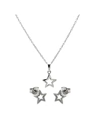 Nickel Free Sterling Silver Necklace & Earring Sets Open Star Set Pendant Earring