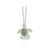 Cheryl M(tm) Sterling Silver Sim. Peridot Sim. Emerald CZ Turtle 18in Necklace