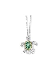 Cheryl M (tm) Sterling Silver Sim. Peridot/Sim. Emerald/CZ Turtle 18in Necklace