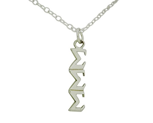 Sorority Things Girls Vertical Tri Sigma Sigma Sigma Greek Sorority Lavalier Drop Charm Pendant with Necklace Chain High Polish Finished Silver Plated
