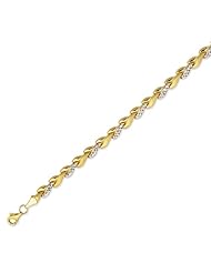 14K Yellow Gold 7.25" 5.15mm Textured Diamond Cut Polish Vine Like Link Fancy Bracelet With Pear Shape Clasp