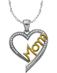 10k White Gold Diamond Womens Mom Open-center Heart Fashion Pendant with 18" Chain - (1/10) .10 Ct.t.w.