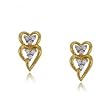 Diamond Two Heart Stud Earrings in 14 Karat Yellow Gold