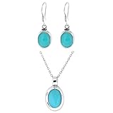 Sterling Silver Turquoise Inlay Oval Drop Earrings and Matching Pendant Set, 16