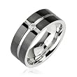 316L Surgical Stainless Steel Ring with Layered Crossing Black IP with CZ Center