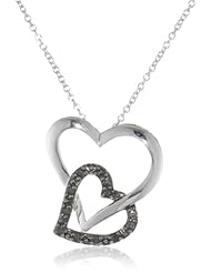 Sterling Silver 1/10cttw Black Diamond Double Hearts Pendant Necklace, 18"