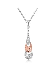 14K Italian Rose And White Gold Diamond Cut Triple Drops Hanging Pendant Necklace (16"), Women Jewelry in Gift Box