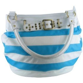 Gigi Chantal Blue and White Stripe Bucket Style Handbag