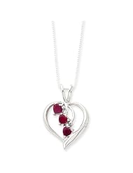 Genuine .925 Sterling Silver Heart with Cascading Rubies Necklace. 100% Satisfaction Guaranteed.