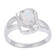 Sterling Silver with Oval White Opal Center and CZ Accents Ring