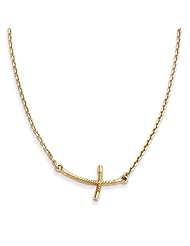 14K Yellow Gold Small Sideways Curved Twist Cross Necklace 19"