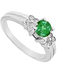 Emerald and Diamond Ring 14K White Gold - 0.75 CT TGW