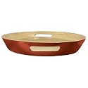 Precidio 15-Inch Round Serving Tray with Handles, Dark Red