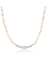 Freshwater Cultured Pearl and Clay Crystal Bar Frontal Necklace, 18"