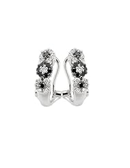 14K White Gold 0.51ct Prong Alternating Flower in Round Black & Diamond Earrings