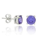 Sterling Silver Simulated Tanzanite CZ round Stud Earrings