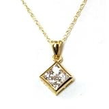 9CT Gold Princess Cut CZ Pendant, 18" Chain