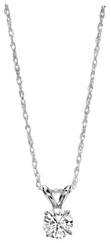 10k Choice of White or Yellow Gold Round Diamond Solitaire Pendant (1/10 ct, J-K Color, I2-I3 Clarity)