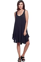 Spandex/Knit Flowy Sleeveless High-Low-Hem Round Neck Tunic 