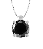 10k White or Yellow Gold Round Black Diamond Solitaire Pendant (1.50 ct), 18"