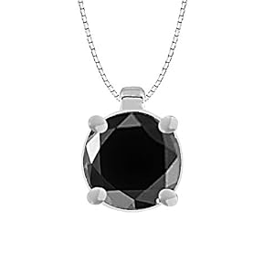 10k White Gold Round Black Diamond Solitaire Pendant (1.50 ct), 18