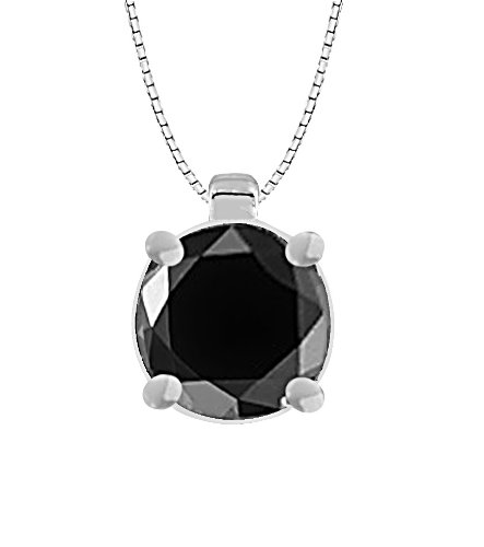 10k White or Yellow Gold Round Black Diamond Solitaire Pendant (1.50 ct), 18