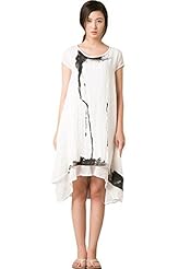 Plus Size Linen Short Sleeves General Print  Dress
