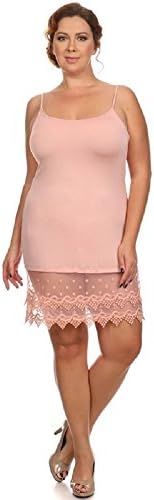 Simple Solid Lovely Polka Dots Lace Trim Crop Top Extender Cami Tank Top (2XL, Blush Pink)