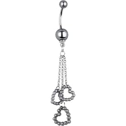 Grey Faux Pearl Hollow Heart Chain Drop Belly Ring