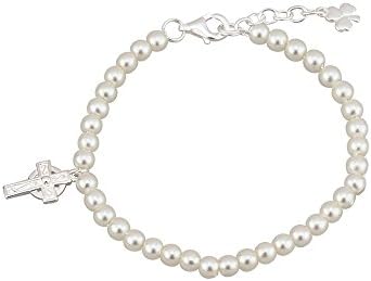Solvar Communion Bracelet Celtic Cross with Pearls Silver Plated Irish