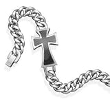 Mens Teens Carbon Fiber Cross Heavy Chain Surgical Steel Bracelet