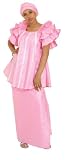3 Piece Pink Ruffled Sleeve Brocade Set with Pleated Skirt - Fits Up To A 2x
