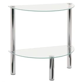 Crystal Clear and Chrome 2-Tier Half Moon Side End Coffee Table