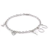31ndm7wigKL. SL160  14K White Gold Rolo Link I Love You Charm Bracelet 7.2