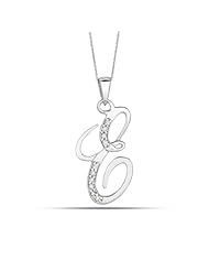 Sterling Silver Rhodium Plated Script Initial Letter E With Diamonds On 18 Inch Chain ( 0.05 Tcw)