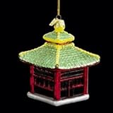 Pack 8 Asian Fusion Mouth Blown Glass Red & Green Pagoda Christmas Ornaments 4