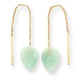 14k Jadeite Leaf Threader Earrings