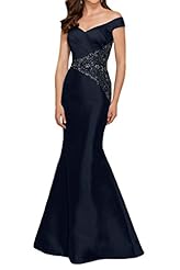 Mermaid Vintage Ruched Beaded Satin Off the Shoulder Evening Dress/Prom Dress 
