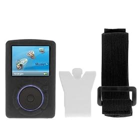 Durable Flexible Soft Black Silicone Skin Case with Belt Clip and Armband for Sandisk Sansa Fuze