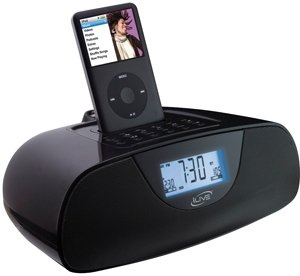 iLive iC308B Dual Alarm Projection Clock Radio with Nature Sounds and Dock for iPod (Black)