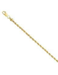 10k Semi-Solid Yellow Gold 2.5 mm (3/32 Inch) Rope Necklace 16" w/ Lobster Claw Clasp