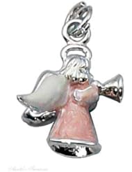 Sterling Silver 3D Enamel Horn Blowing Angel Religious Charm
