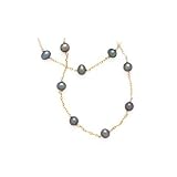 14K Yellow Gold Black Pearl Tin Cup Necklace and Bracelet Jewelry Set
