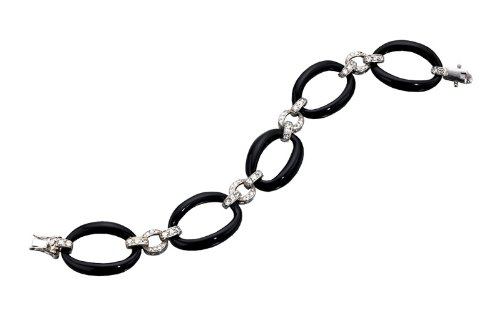 31nePWzSAsL Clevereves CZ. Sterling Silver Oval Black Pearl Bracelet